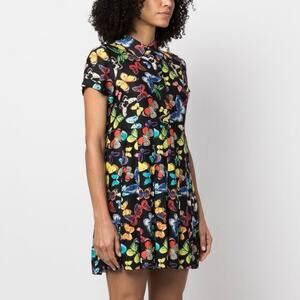 Alice + Olivia Tori Colorful Butterfly Printed Pleated Mini Shirt Dress XL